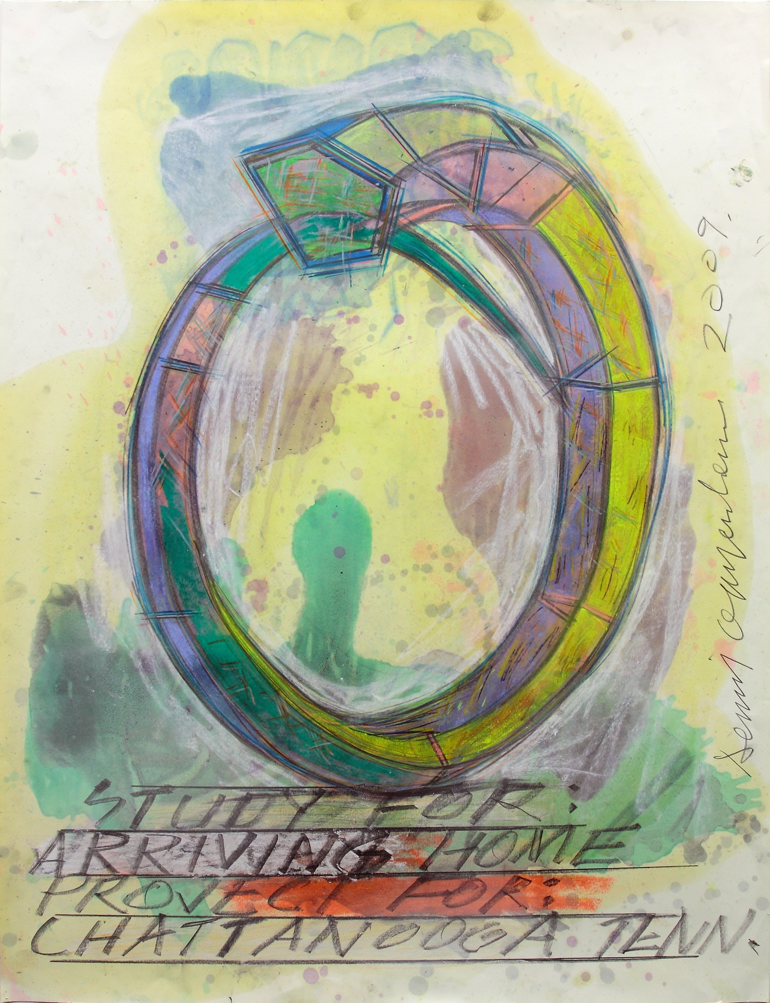 A sketch of a glass circle with text, "Study for arriving home, prove for Chattanooga, Tenn."